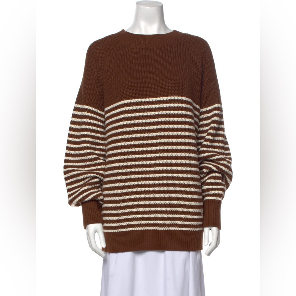 Tory Burch Sport Brown Striped Cotton Sweater XL